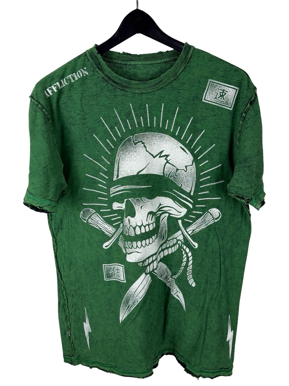 Mens Y2K Affliction Live Fast Skull Grunge Punk Reversible Green Shirt Size L